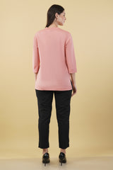 PEACH LINEN SHORT KURTA - SKYTICK PEACH LINEN SHORT KURTA - SKYTICK