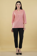 PEACH LINEN SHORT KURTA - SKYTICK PEACH LINEN SHORT KURTA - SKYTICK