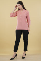PEACH LINEN SHORT KURTA - SKYTICK PEACH LINEN SHORT KURTA - SKYTICK