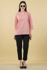 PEACH LINEN SHORT KURTA - SKYTICK PEACH LINEN SHORT KURTA - SKYTICK