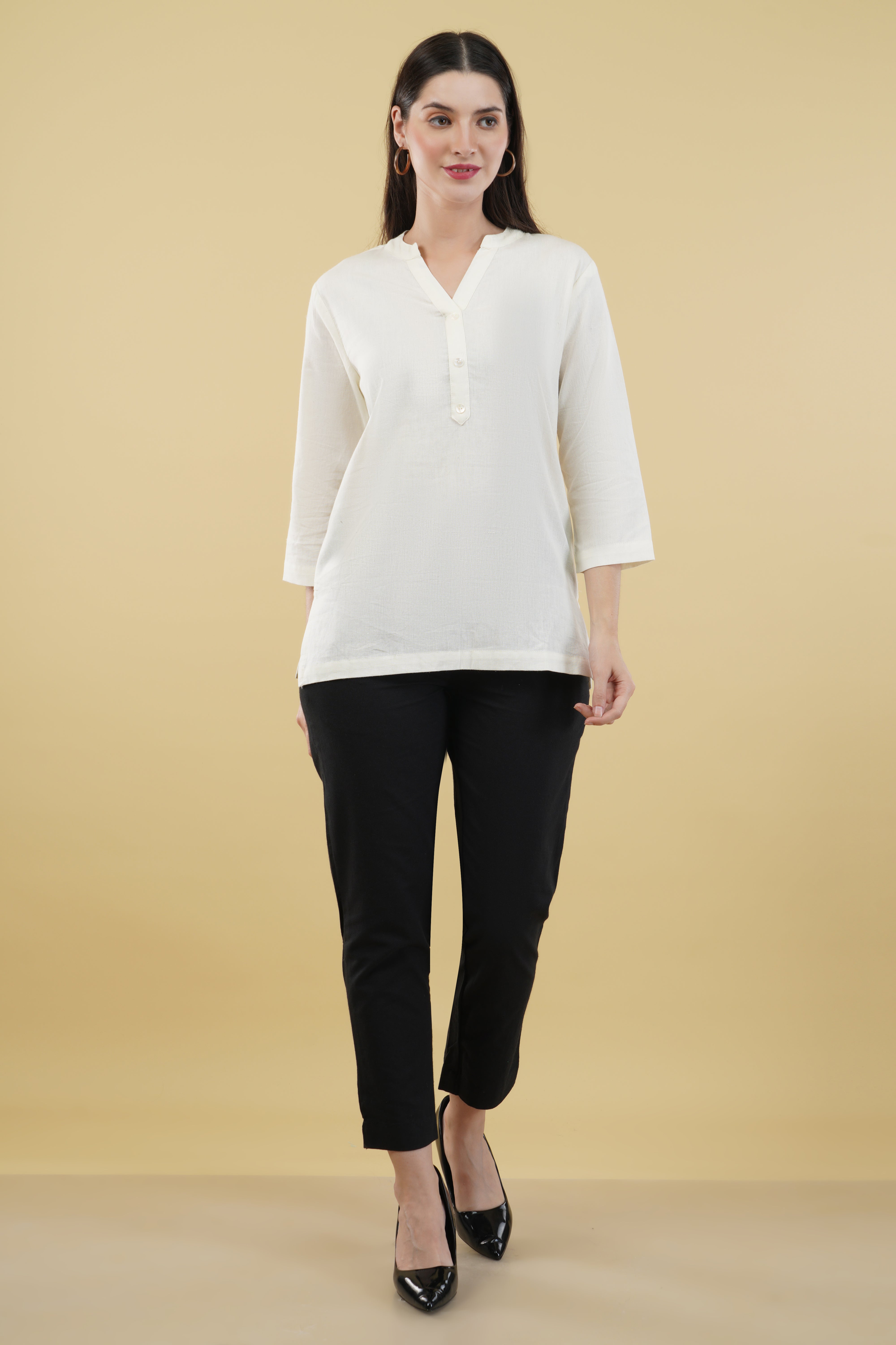 OFF WHITE LINEN SHORT KURTA - SKYTICK OFF WHITE LINEN SHORT KURTA - SKYTICK