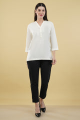 OFF WHITE LINEN SHORT KURTA - SKYTICK OFF WHITE LINEN SHORT KURTA - SKYTICK