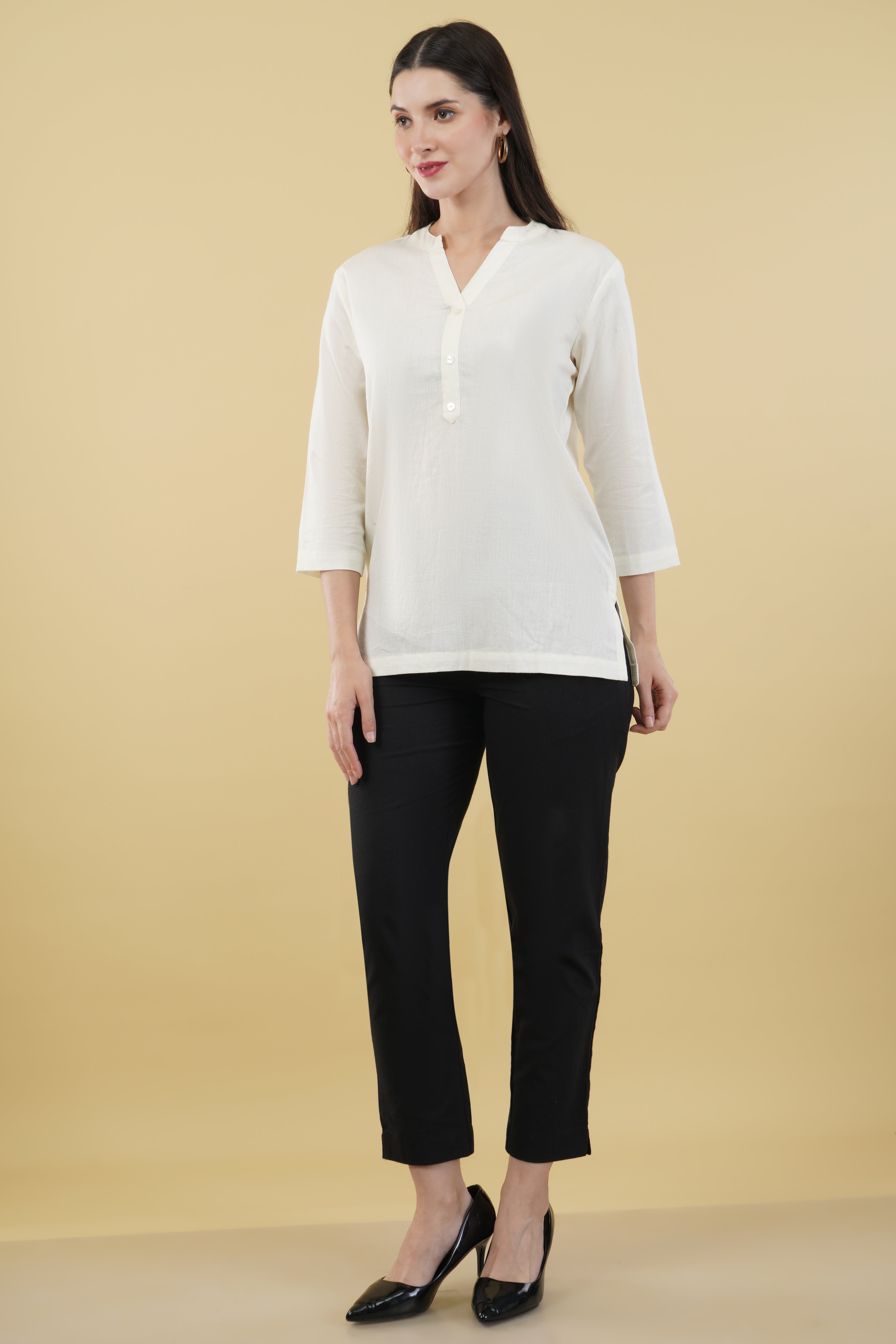 OFF WHITE LINEN SHORT KURTA - SKYTICK OFF WHITE LINEN SHORT KURTA - SKYTICK