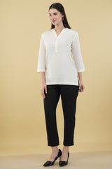 OFF WHITE LINEN SHORT KURTA - SKYTICK OFF WHITE LINEN SHORT KURTA - SKYTICK