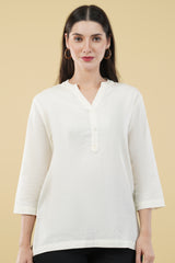 OFF WHITE LINEN SHORT KURTA - SKYTICK OFF WHITE LINEN SHORT KURTA - SKYTICK