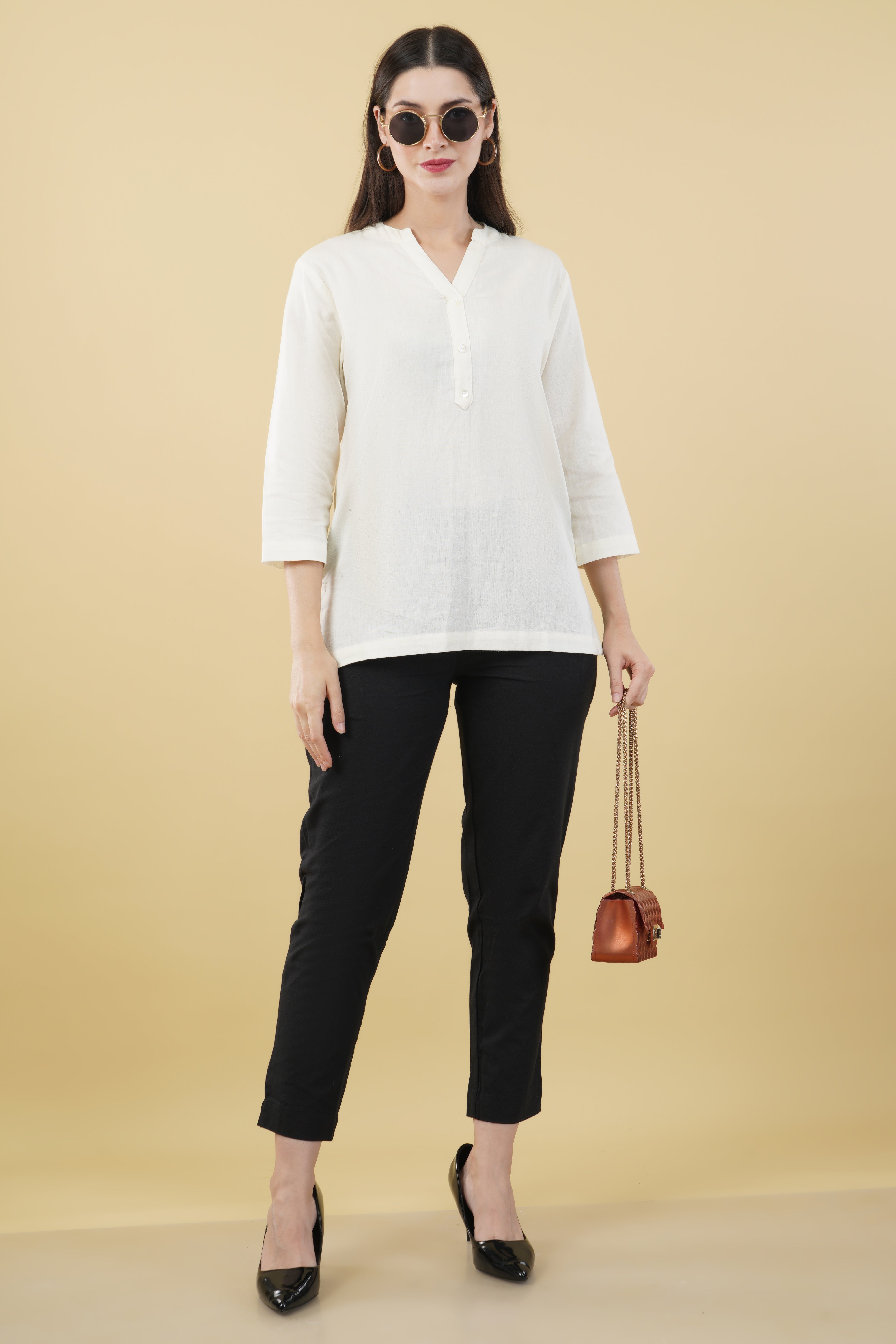 OFF WHITE LINEN SHORT KURTA - SKYTICK OFF WHITE LINEN SHORT KURTA - SKYTICK