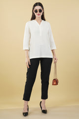 OFF WHITE LINEN SHORT KURTA - SKYTICK OFF WHITE LINEN SHORT KURTA - SKYTICK