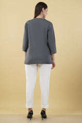 SLATE GREY LINEN SHORT KURTA - SKYTICK SLATE GREY LINEN SHORT KURTA - SKYTICK