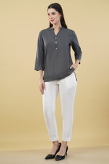 SLATE GREY LINEN SHORT KURTA - SKYTICK SLATE GREY LINEN SHORT KURTA - SKYTICK