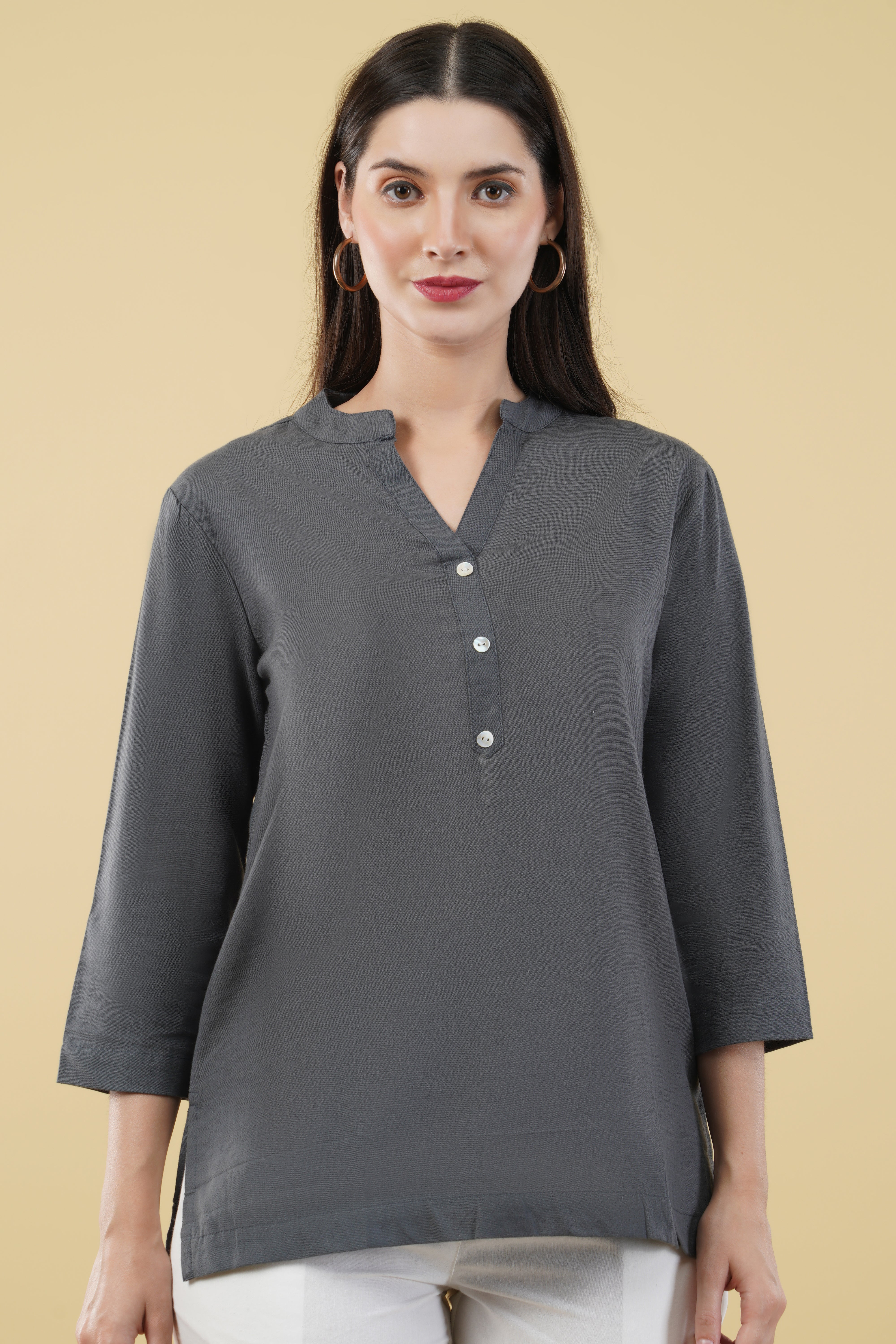 SLATE GREY LINEN SHORT KURTA - SKYTICK SLATE GREY LINEN SHORT KURTA - SKYTICK