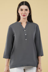SLATE GREY LINEN SHORT KURTA - SKYTICK SLATE GREY LINEN SHORT KURTA - SKYTICK