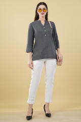 SLATE GREY LINEN SHORT KURTA - SKYTICK SLATE GREY LINEN SHORT KURTA - SKYTICK