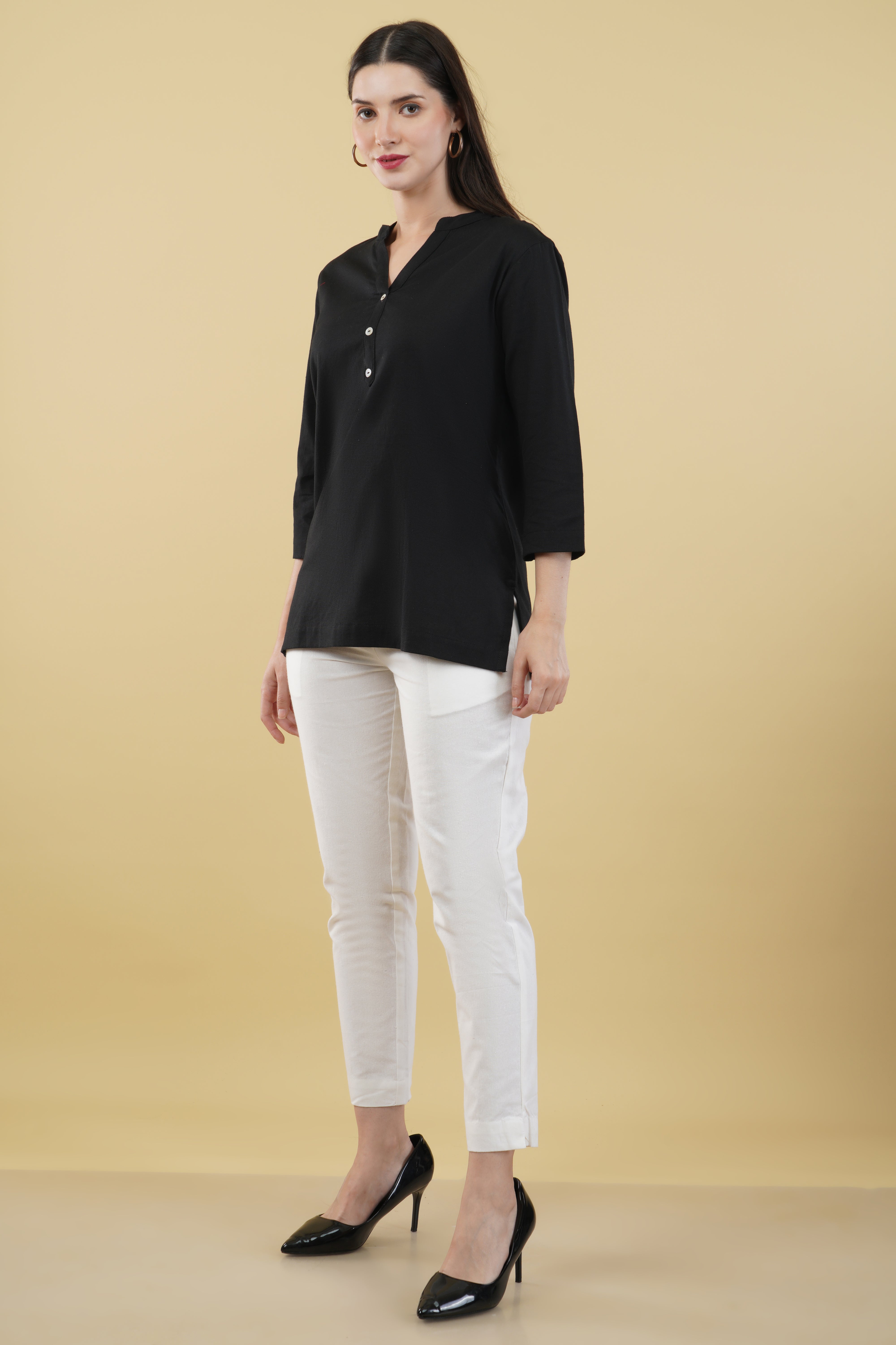 BLACK LINEN SHORT KURTA BLACK LINEN SHORT KURTA