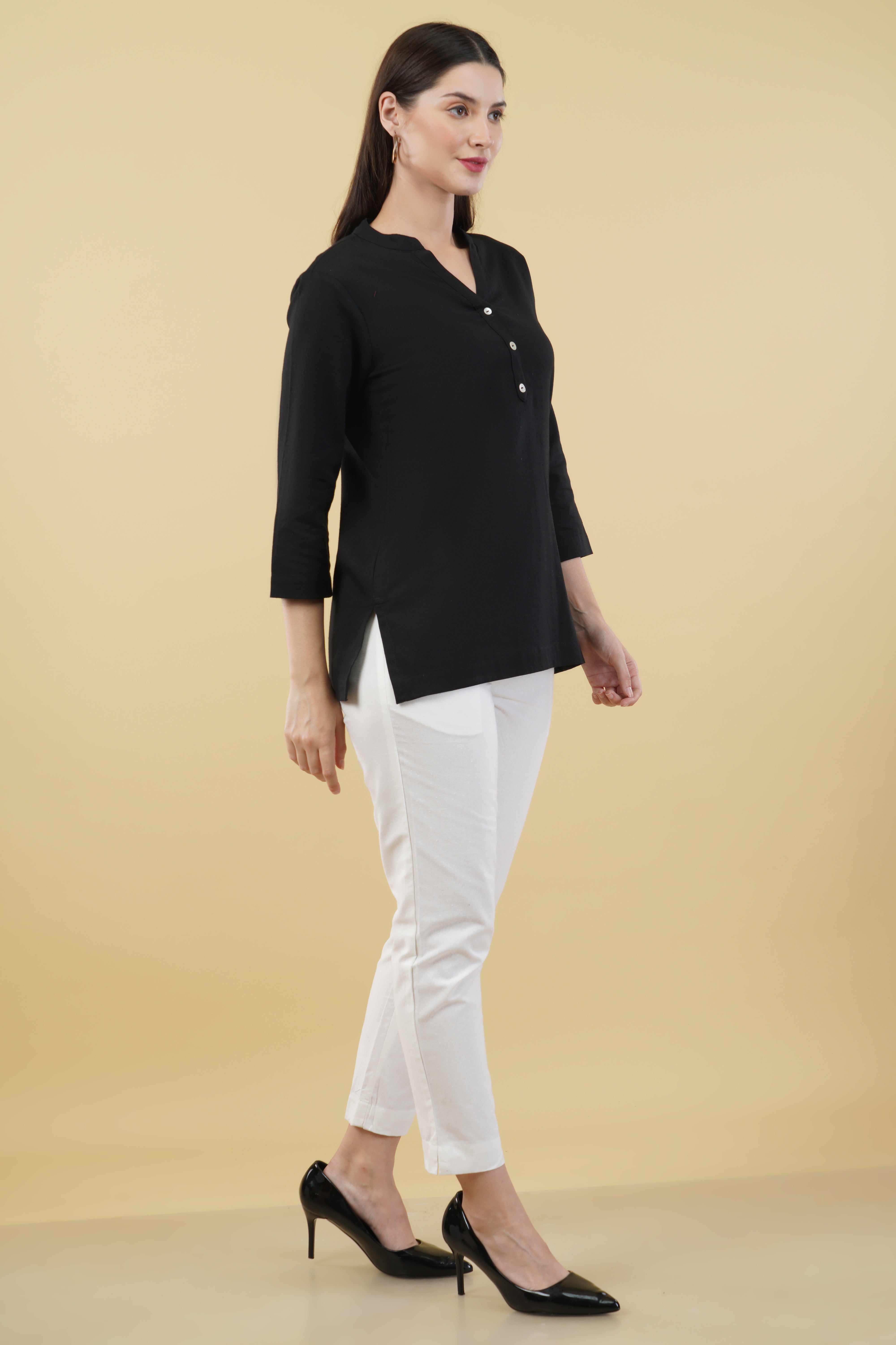 BLACK LINEN SHORT KURTA BLACK LINEN SHORT KURTA