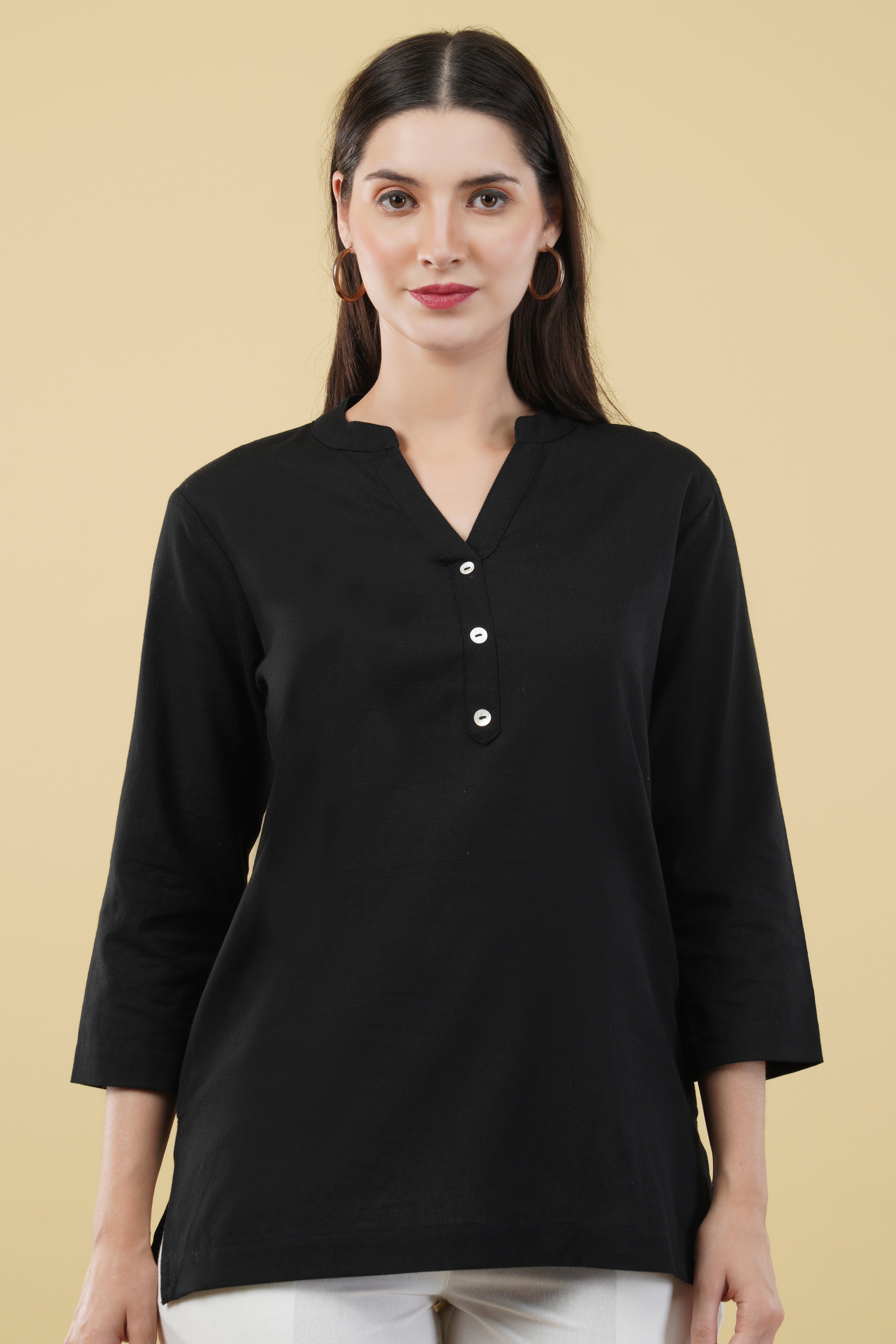 BLACK LINEN SHORT KURTA BLACK LINEN SHORT KURTA