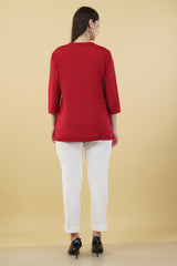 MAROON LINEN SHORT KURTA - SKYTICK MAROON LINEN SHORT KURTA - SKYTICK