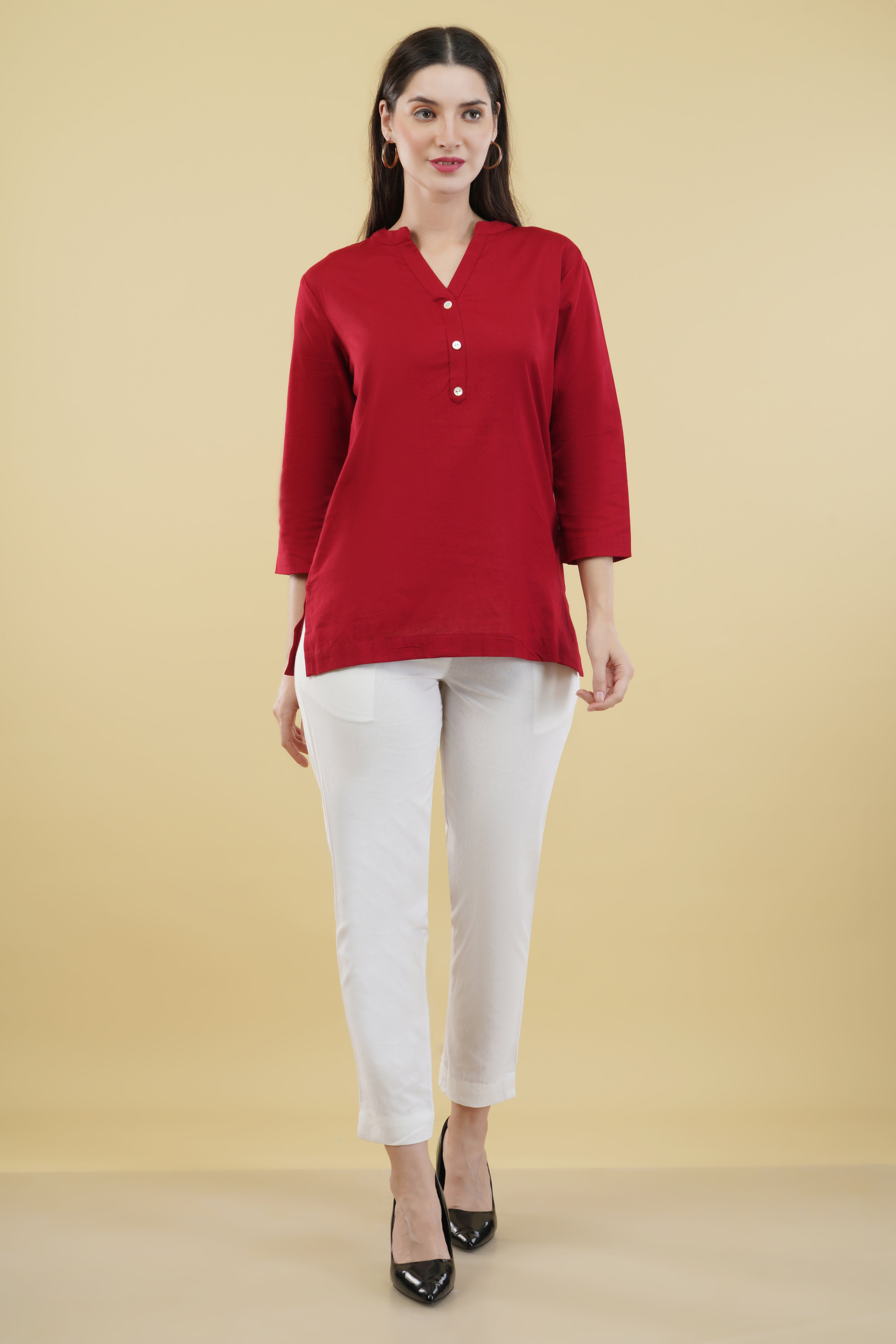 MAROON LINEN SHORT KURTA - SKYTICK MAROON LINEN SHORT KURTA - SKYTICK