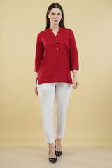 MAROON LINEN SHORT KURTA - SKYTICK MAROON LINEN SHORT KURTA - SKYTICK