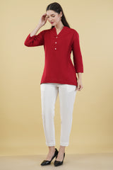 MAROON LINEN SHORT KURTA - SKYTICK MAROON LINEN SHORT KURTA - SKYTICK