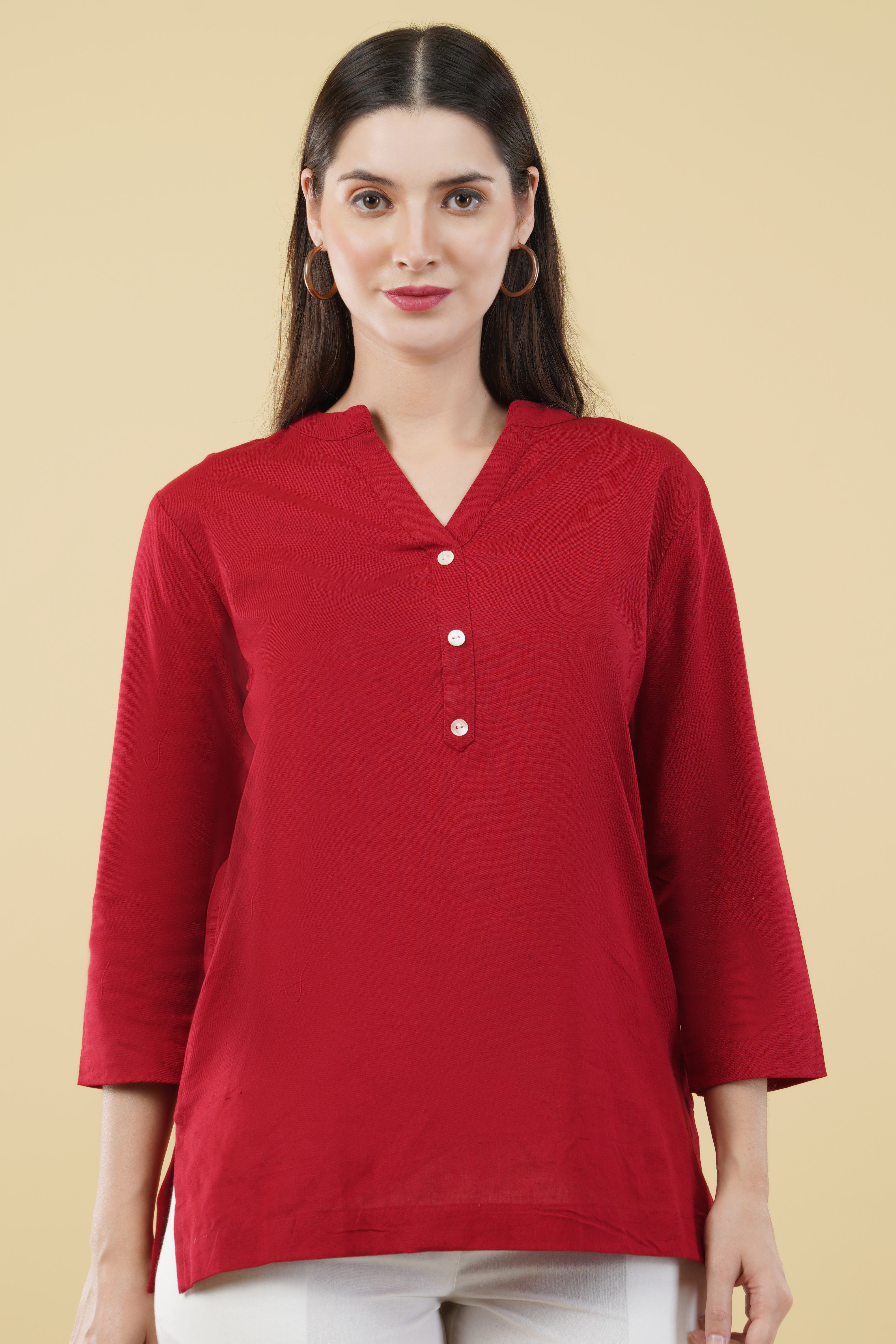 MAROON LINEN SHORT KURTA - SKYTICK MAROON LINEN SHORT KURTA - SKYTICK