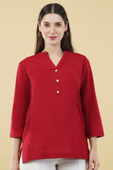 MAROON LINEN SHORT KURTA - SKYTICK MAROON LINEN SHORT KURTA - SKYTICK