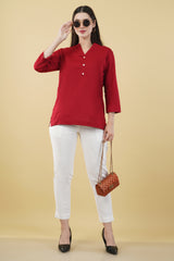 MAROON LINEN SHORT KURTA - SKYTICK MAROON LINEN SHORT KURTA - SKYTICK