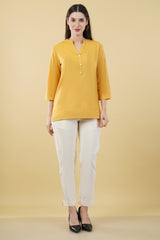 MUSTARD LINEN SHORT KURTA - SKYTICK MUSTARD LINEN SHORT KURTA - SKYTICK
