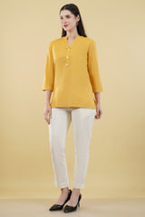 MUSTARD LINEN SHORT KURTA - SKYTICK MUSTARD LINEN SHORT KURTA - SKYTICK