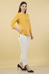 MUSTARD LINEN SHORT KURTA - SKYTICK MUSTARD LINEN SHORT KURTA - SKYTICK