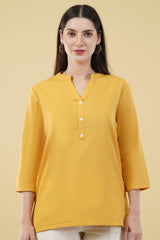 MUSTARD LINEN SHORT KURTA - SKYTICK MUSTARD LINEN SHORT KURTA - SKYTICK