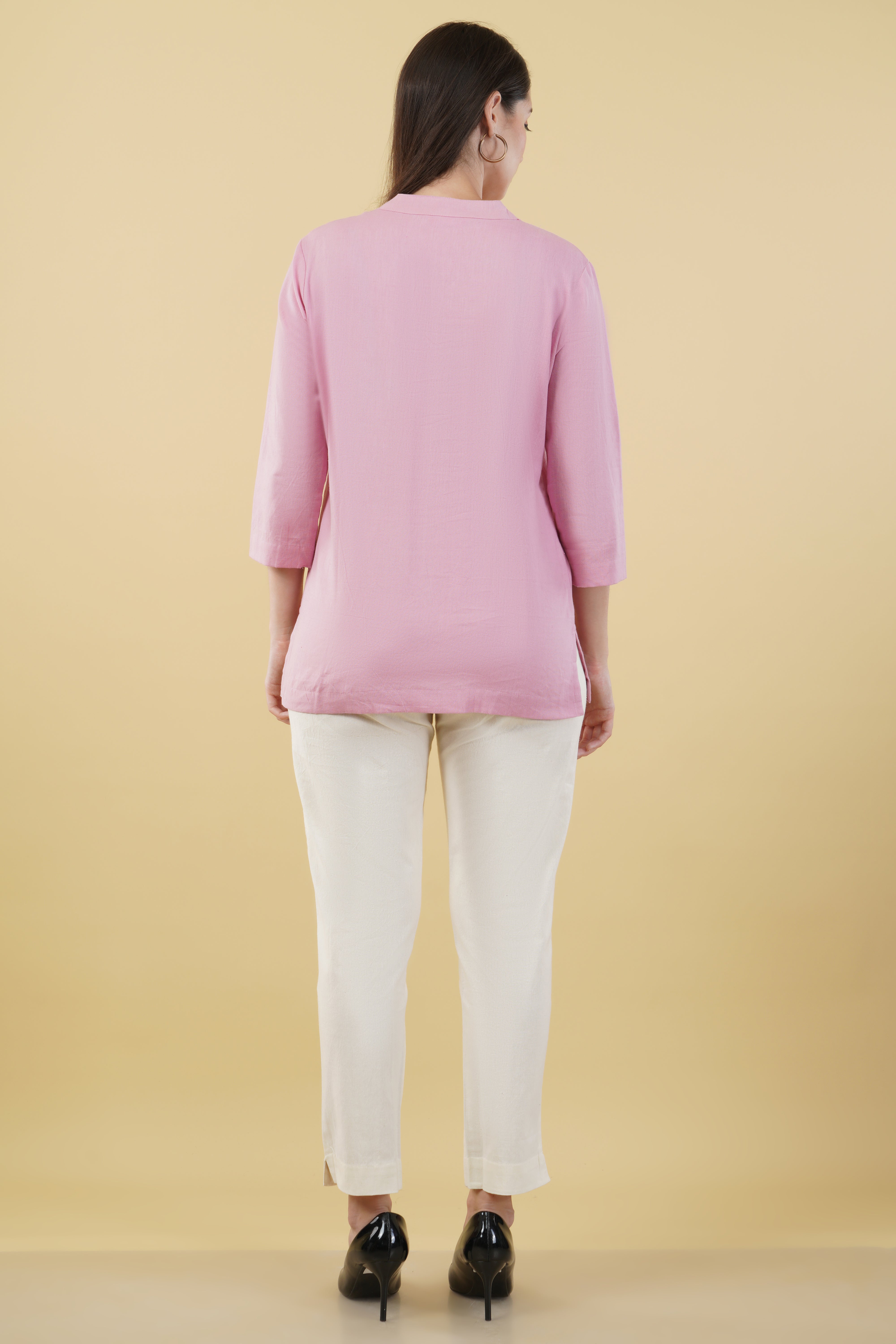 PINK LINEN SHORT KURTA - SKYTICK PINK LINEN SHORT KURTA - SKYTICK