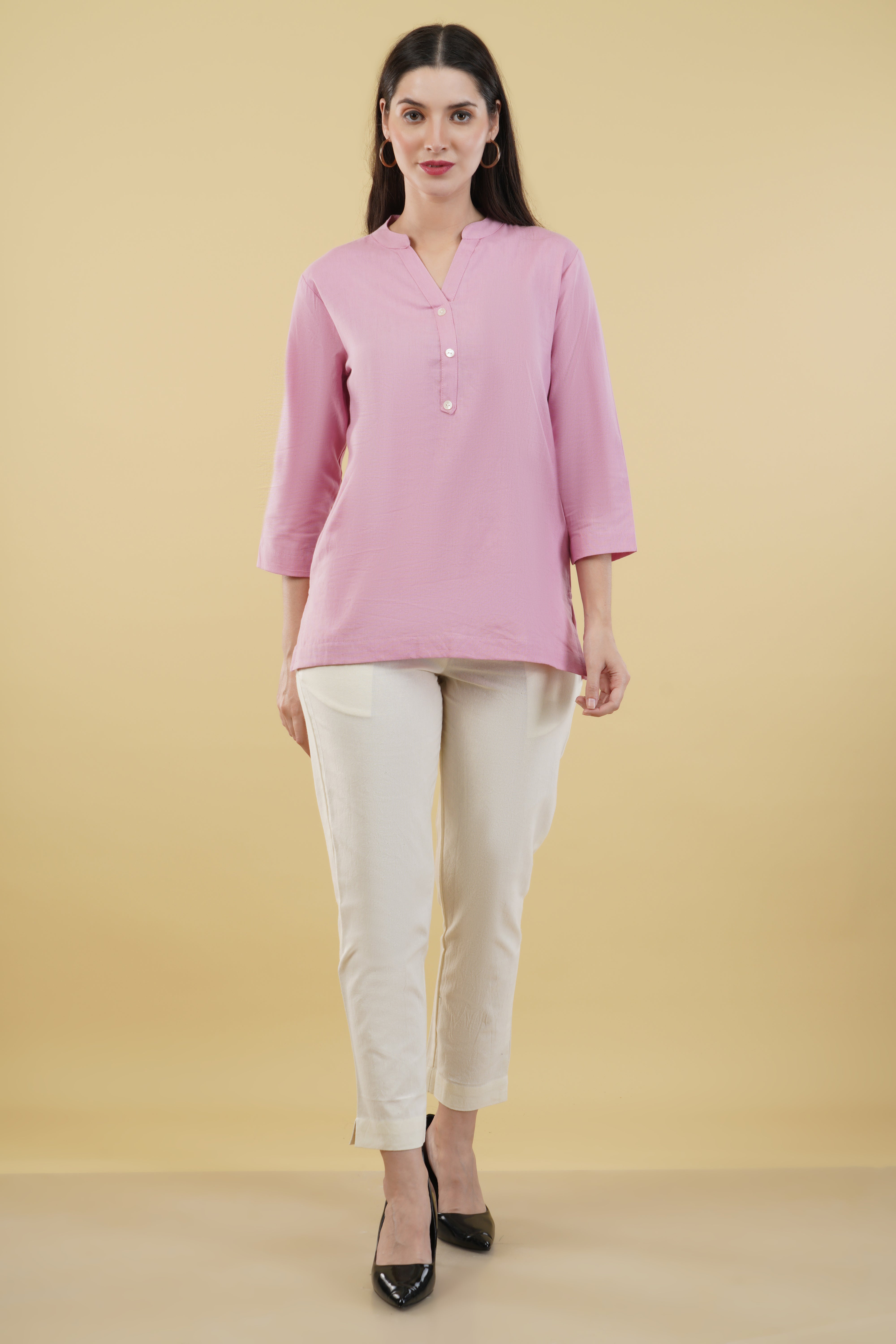 PINK LINEN SHORT KURTA - SKYTICK PINK LINEN SHORT KURTA - SKYTICK