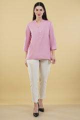 PINK LINEN SHORT KURTA - SKYTICK PINK LINEN SHORT KURTA - SKYTICK