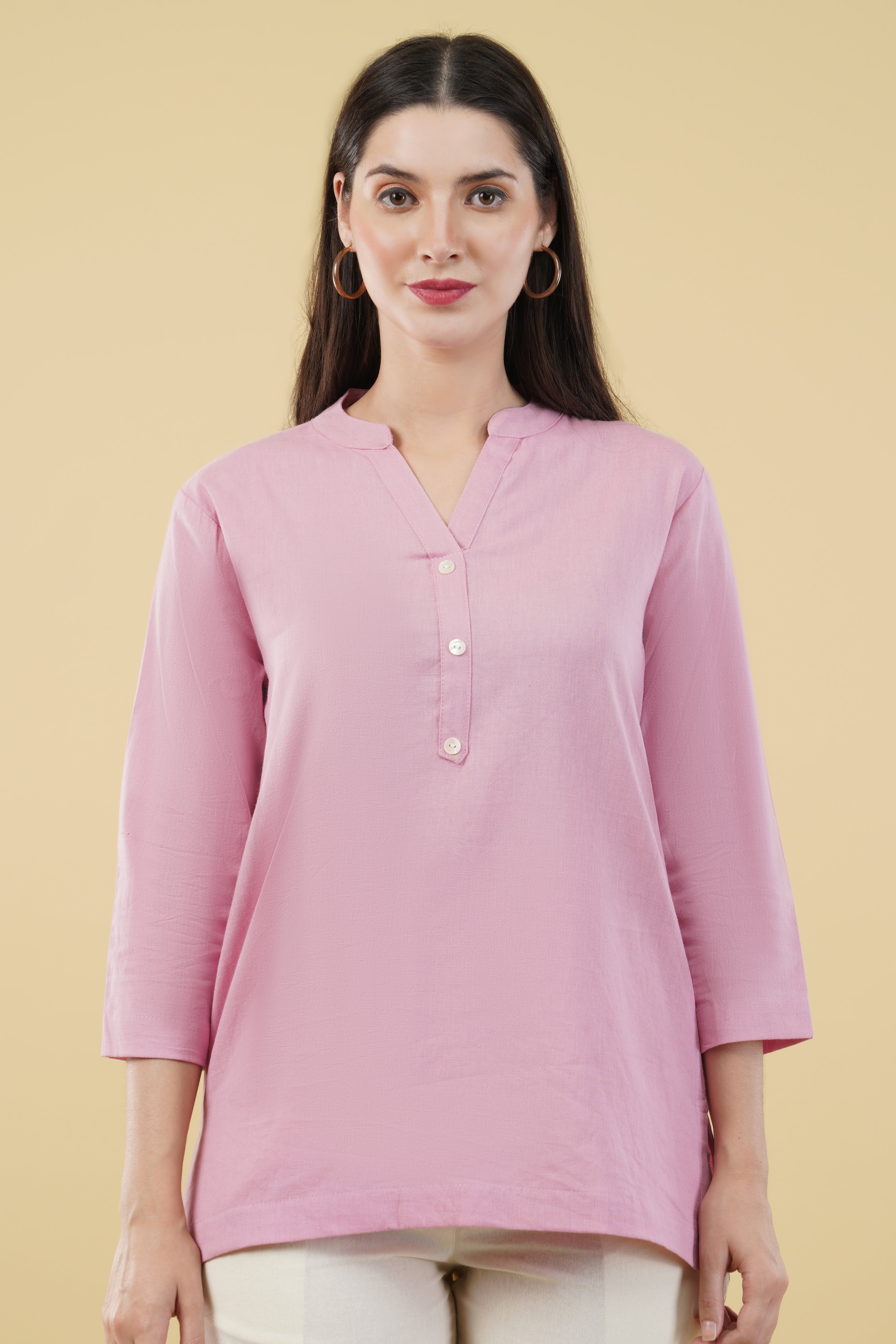 PINK LINEN SHORT KURTA - SKYTICK PINK LINEN SHORT KURTA - SKYTICK