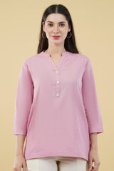 PINK LINEN SHORT KURTA - SKYTICK PINK LINEN SHORT KURTA - SKYTICK