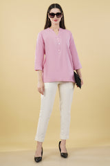 PINK LINEN SHORT KURTA - SKYTICK PINK LINEN SHORT KURTA - SKYTICK