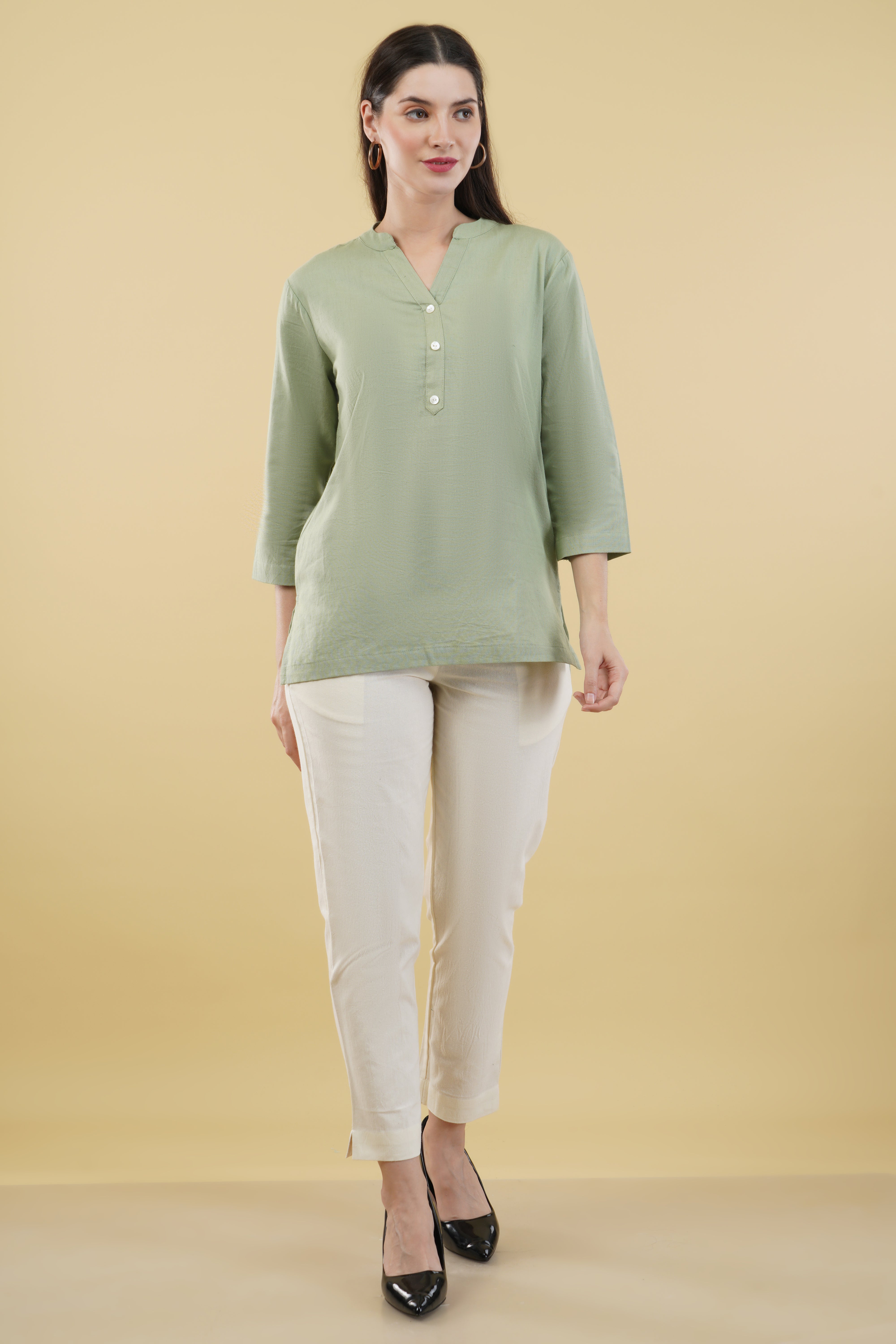 MINT GREEN LINEN SHORT KURTA - SKYTICK MINT GREEN LINEN SHORT KURTA - SKYTICK