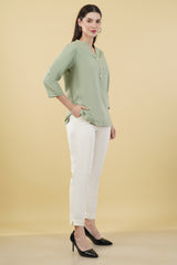 MINT GREEN LINEN SHORT KURTA - SKYTICK MINT GREEN LINEN SHORT KURTA - SKYTICK