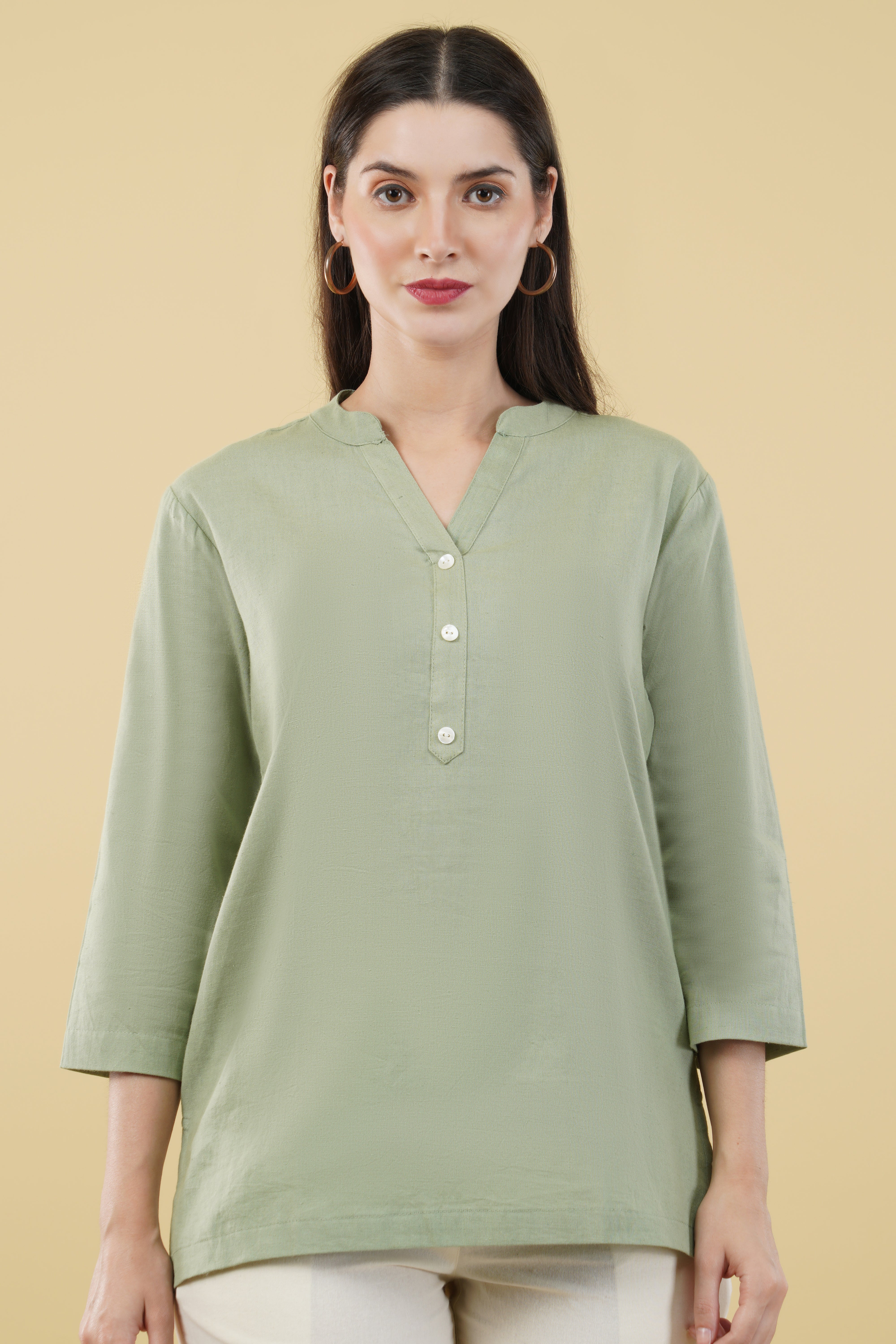 MINT GREEN LINEN SHORT KURTA - SKYTICK MINT GREEN LINEN SHORT KURTA - SKYTICK