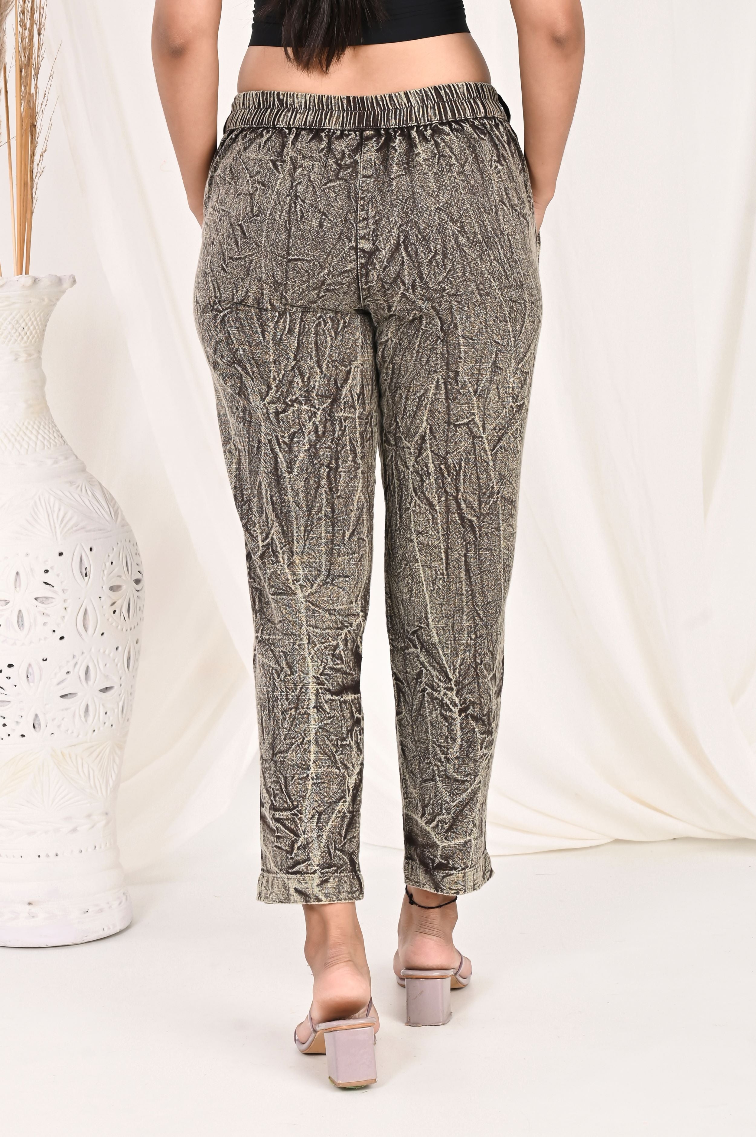 COFFEE BROWN BANDHEJ COTTON PANTS - SKYTICK COFFEE BROWN BANDHEJ COTTON PANTS - SKYTICK