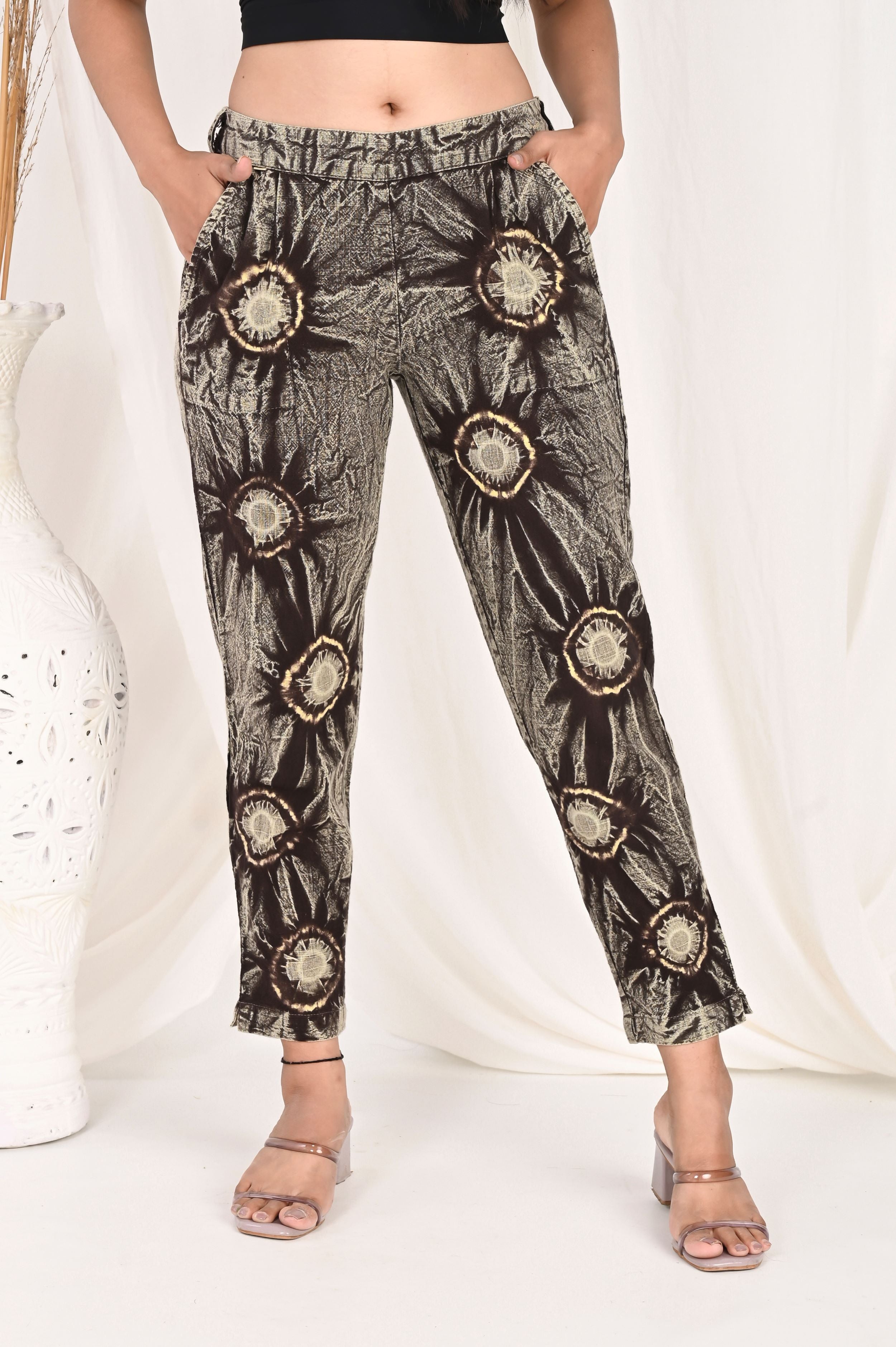 COFFEE BROWN BANDHEJ COTTON PANTS - SKYTICK COFFEE BROWN BANDHEJ COTTON PANTS - SKYTICK