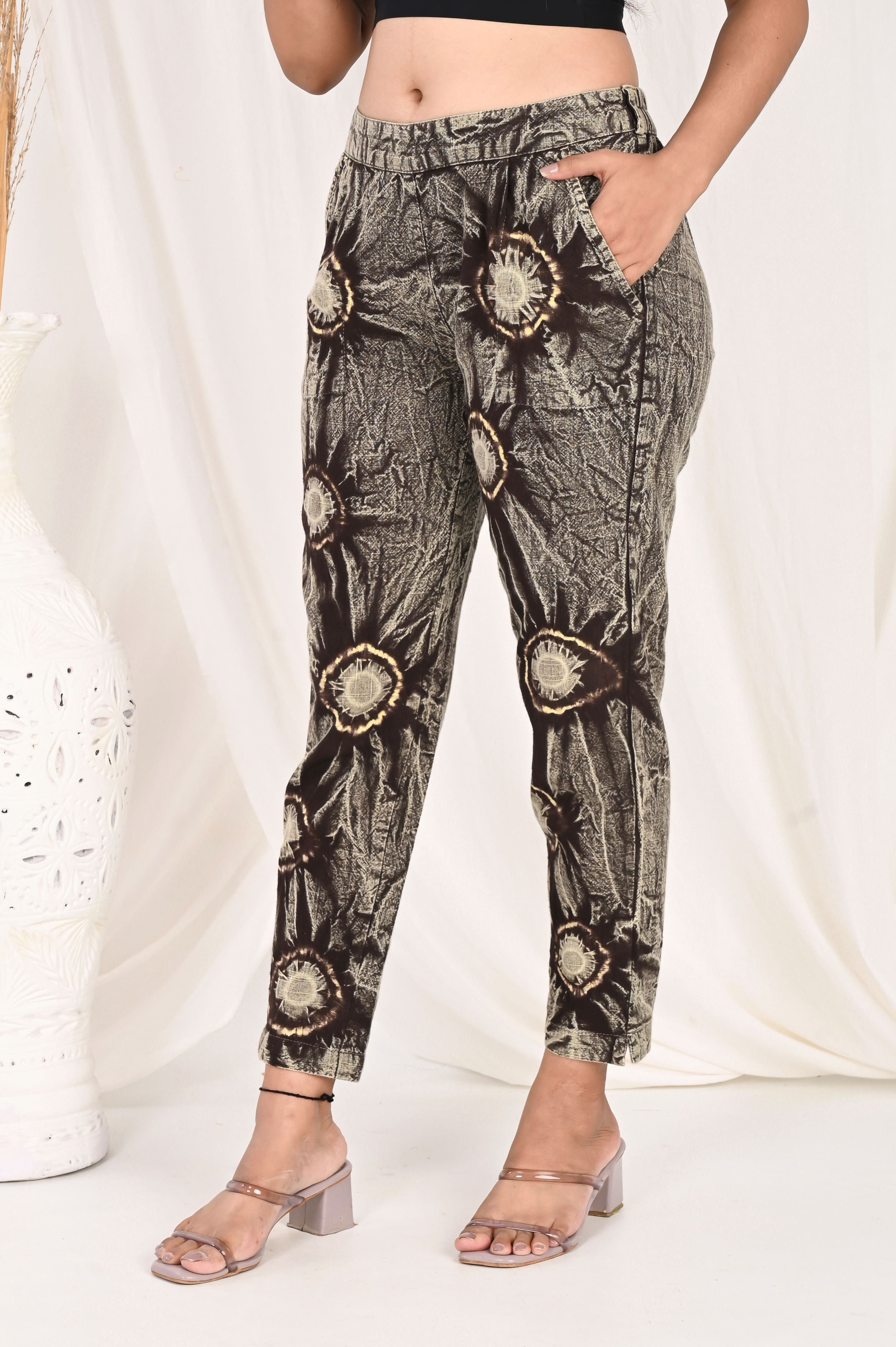 COFFEE BROWN BANDHEJ COTTON PANTS - SKYTICK COFFEE BROWN BANDHEJ COTTON PANTS - SKYTICK