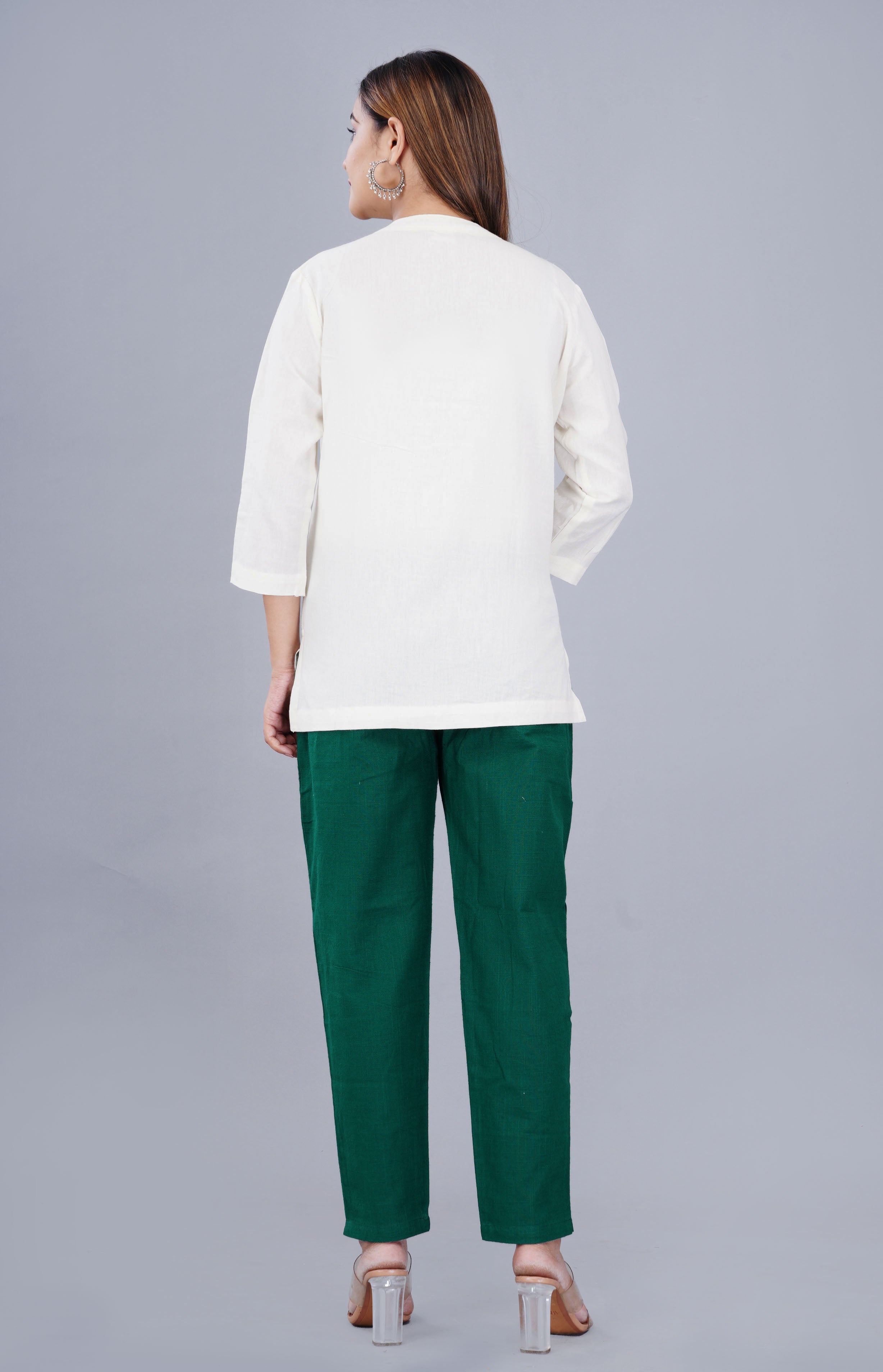 NATURAL WHITE LINEN SHORT KURTA - SKYTICK NATURAL WHITE LINEN SHORT KURTA - SKYTICK