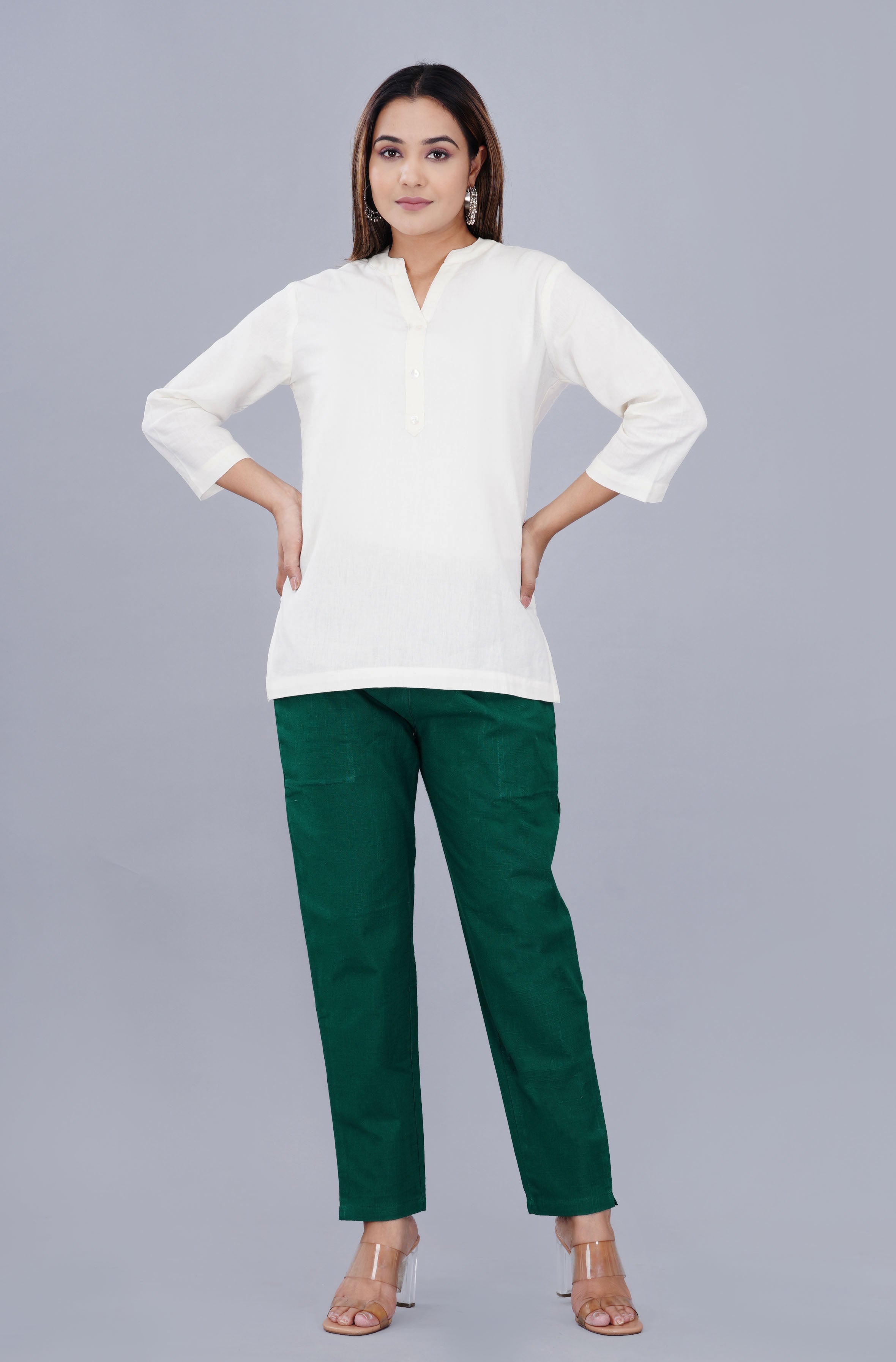 NATURAL WHITE LINEN SHORT KURTA - SKYTICK NATURAL WHITE LINEN SHORT KURTA - SKYTICK