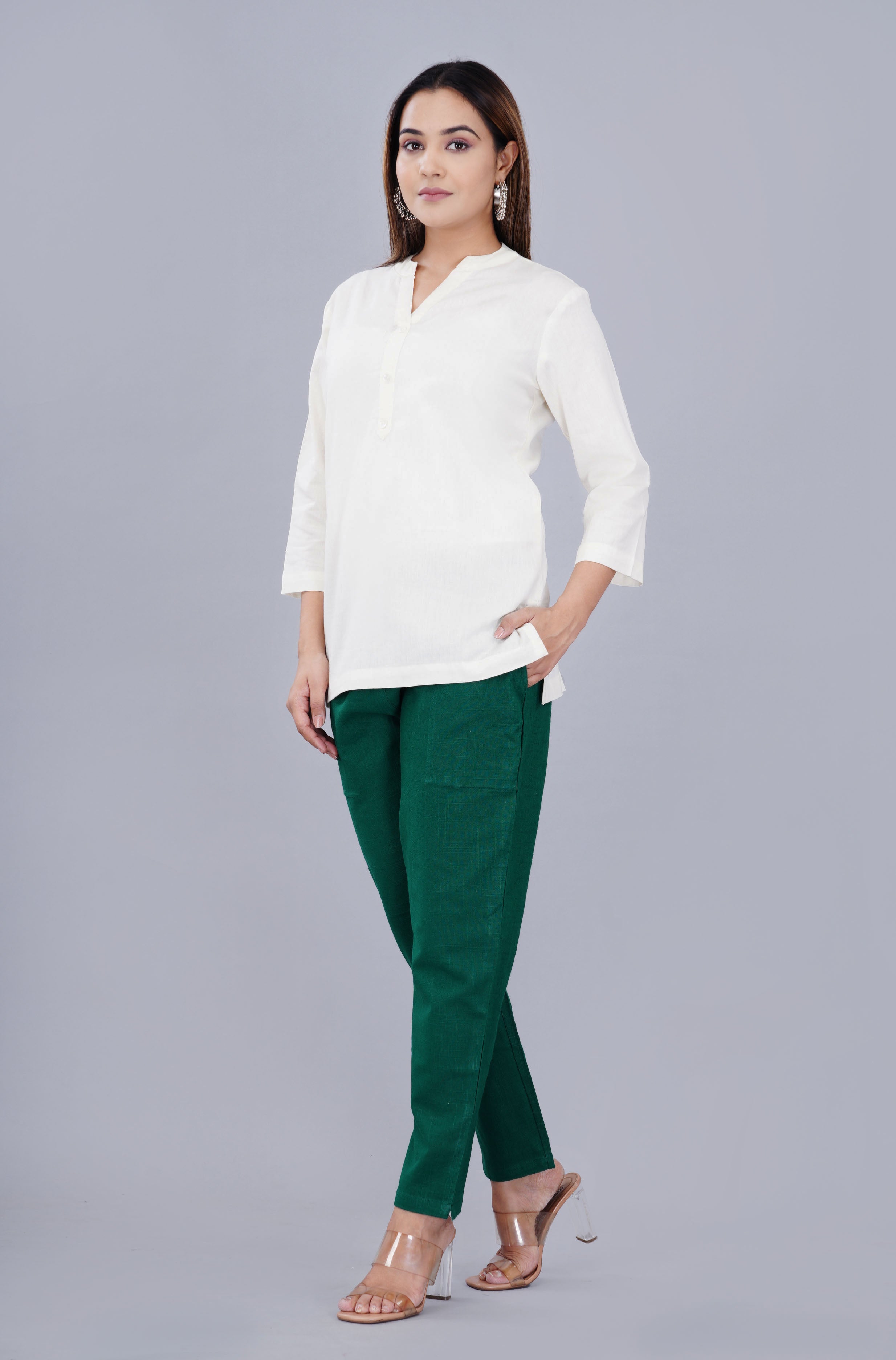 NATURAL WHITE LINEN SHORT KURTA - SKYTICK NATURAL WHITE LINEN SHORT KURTA - SKYTICK