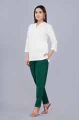 NATURAL WHITE LINEN SHORT KURTA - SKYTICK NATURAL WHITE LINEN SHORT KURTA - SKYTICK