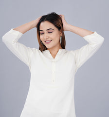 NATURAL WHITE LINEN SHORT KURTA - SKYTICK NATURAL WHITE LINEN SHORT KURTA - SKYTICK