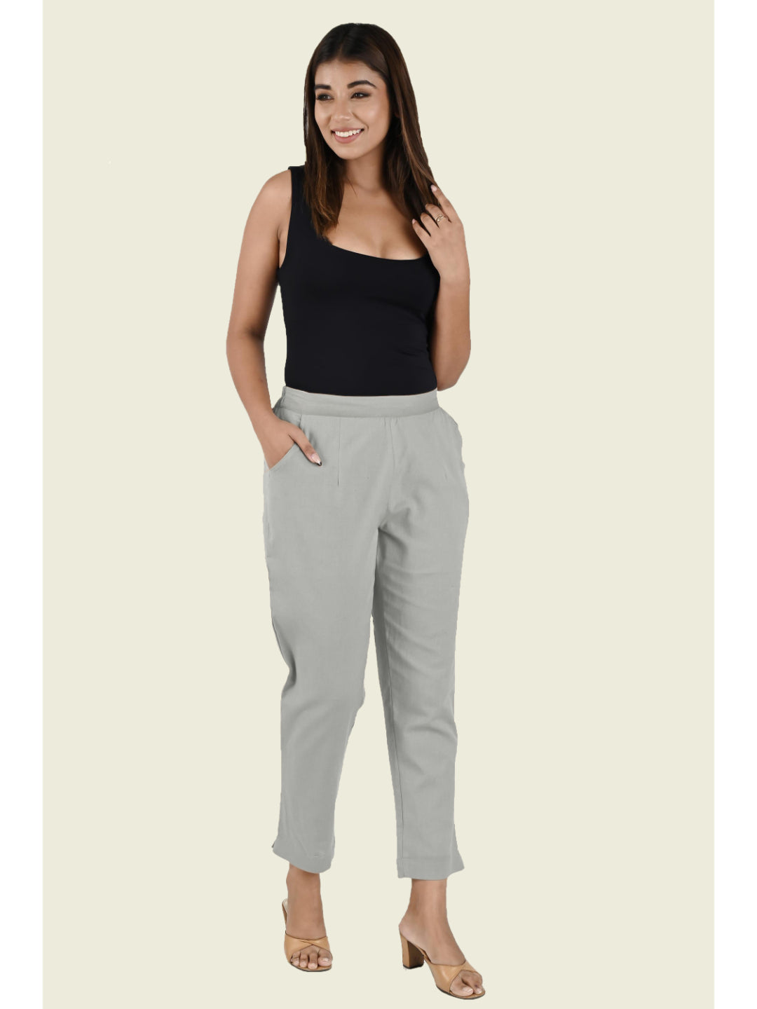 GREY COTTON PANTS - SKYTICK GREY COTTON PANTS - SKYTICK