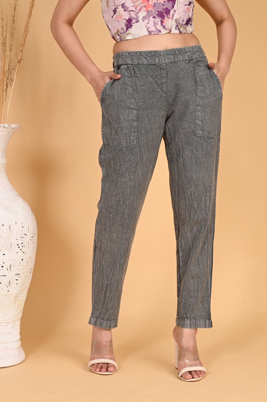 MAROON DENIM COTTON PANTS - SKYTICK MAROON DENIM COTTON PANTS - SKYTICK