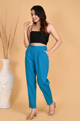TURQUOISE CLASSIC COTTON PANTS - SKYTICK TURQUOISE CLASSIC COTTON PANTS - SKYTICK